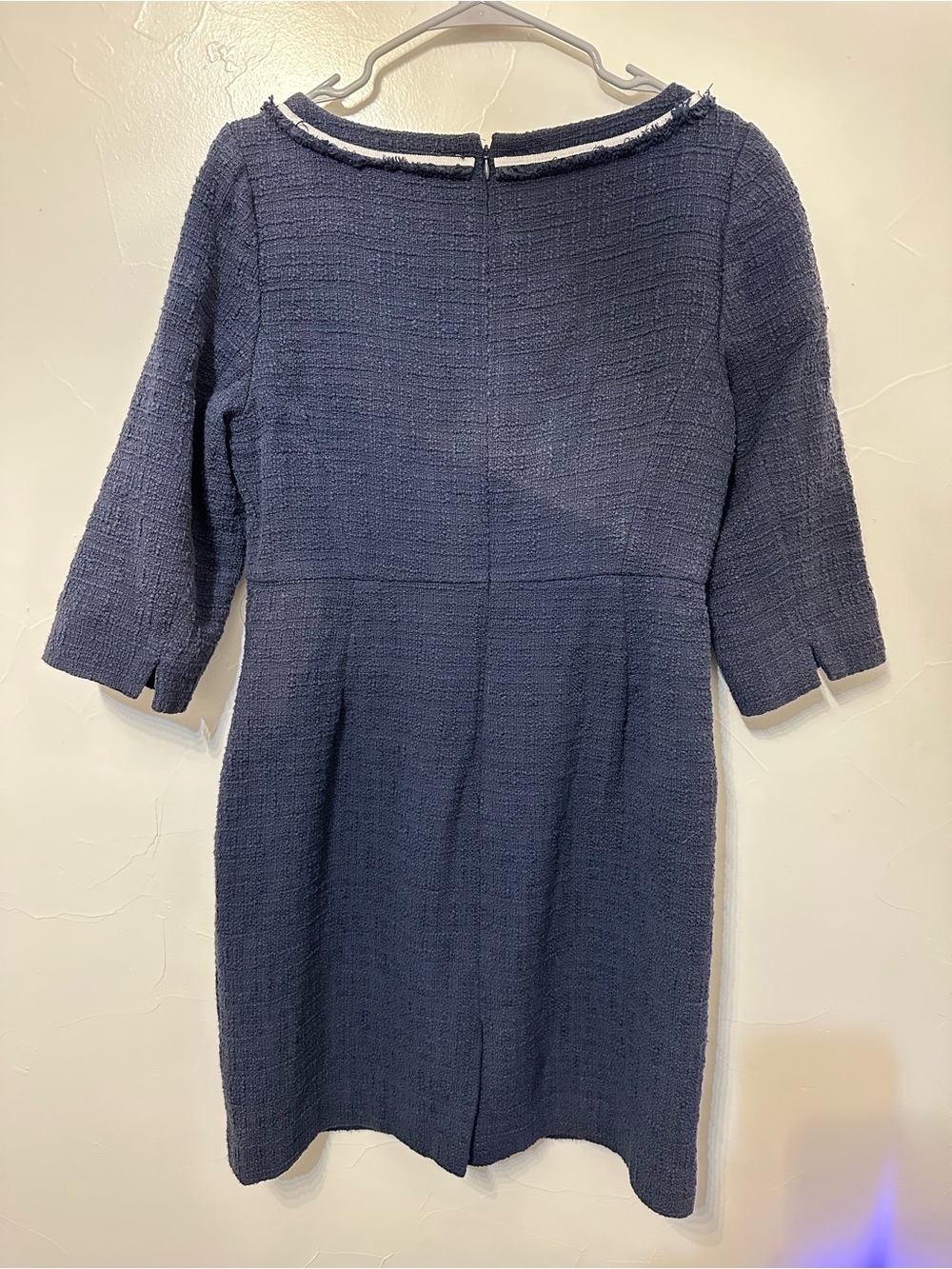 J. Crew Navy Bouclé Sheath Dress with White Trim - Picture 2 of 3